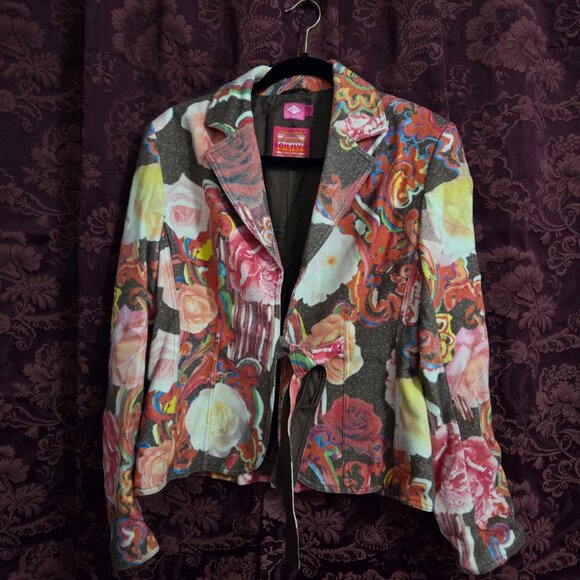 Oilily Brown Orange Floral Tie Front Jacket Woman's Large 42 - Picture 1 of 8